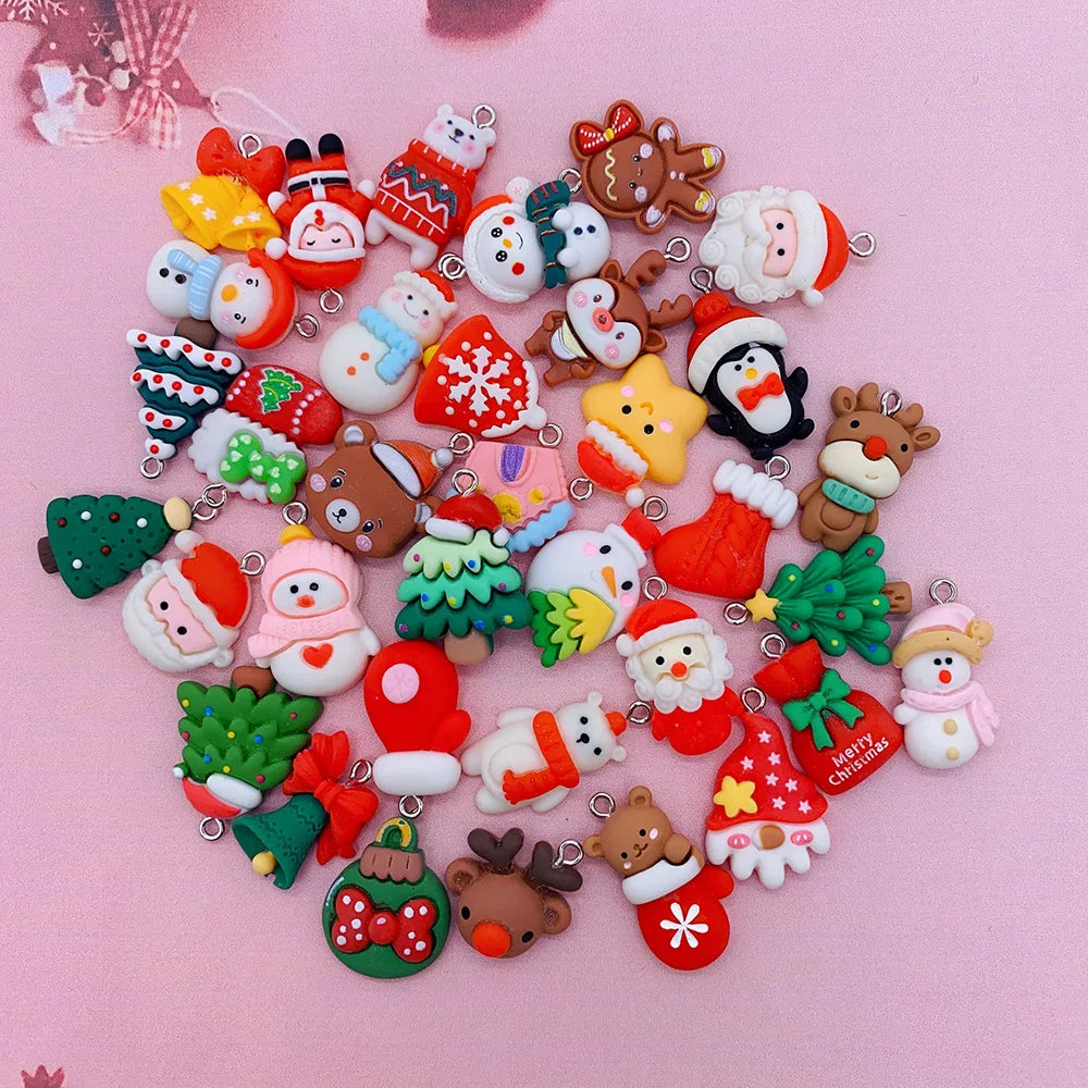 Cute Christmas Charms 10/30/50/100pcs | Elk Snowman Christmas Tree Decor Earring Charms