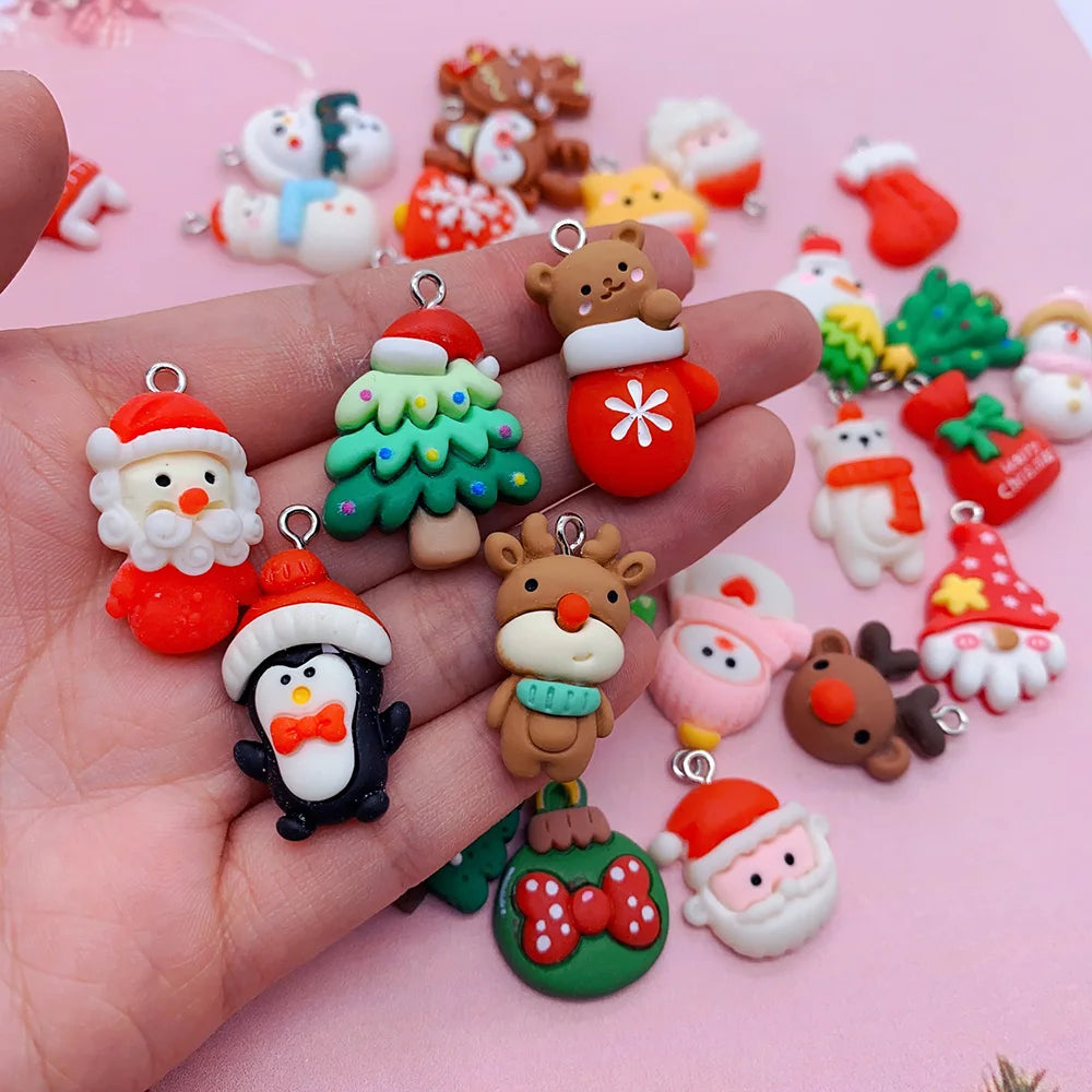 Cute Christmas Charms 10/30/50/100pcs | Elk Snowman Christmas Tree Decor Earring Charms