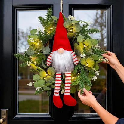 Christmas Gnome Wreath Set with Eucalyptus Leaf Pine Spruce Decorations | Holiday Front for Indoor/Outdoor