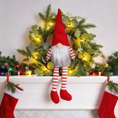 Christmas Gnome Wreath Set with Eucalyptus Leaf Pine Spruce Decorations | Holiday Front for Indoor/Outdoor