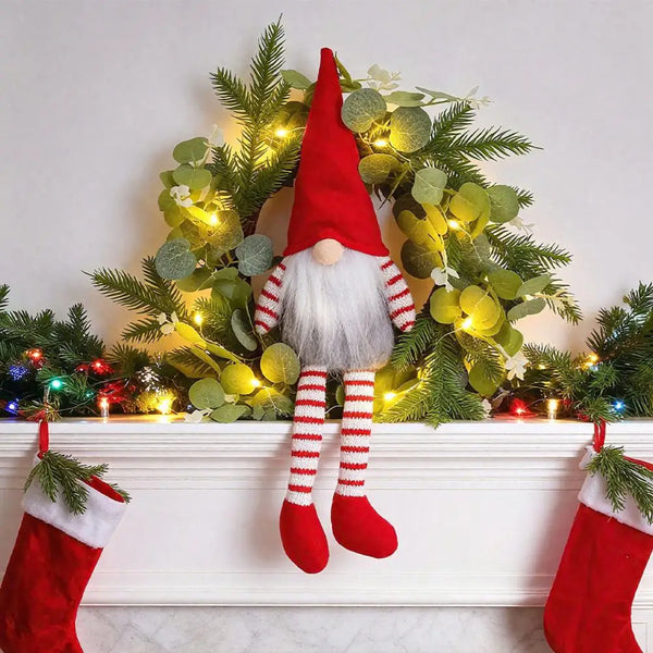 Christmas Gnome Wreath Set with Eucalyptus Leaf Pine Spruce Decorations | Holiday Front for Indoor/Outdoor