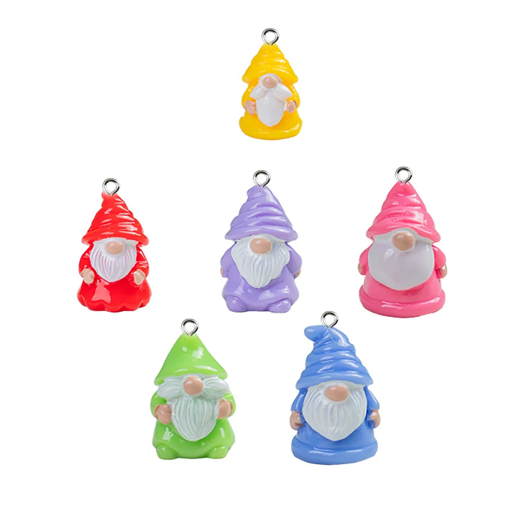 10pcs Multicolor Christmas Gnome & Santa Claus Resin Charms | Miniature Elf Pendants with Hanging Hooks for DIY Jewelry Making