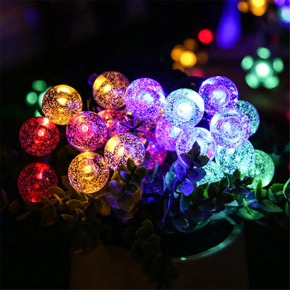 LED Solar String Lights Outdoor – Waterproof Bubble Fairy Lights, 8 Modes Garden Decor
