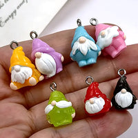 10pcs Multicolor Christmas Gnome & Santa Claus Resin Charms | Miniature Elf Pendants with Hanging Hooks for DIY Jewelry Making