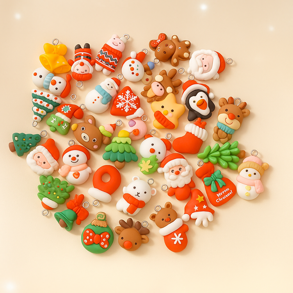 Cute Christmas Charms 10/30/50/100pcs | Elk Snowman Christmas Tree Decor Earring Charms