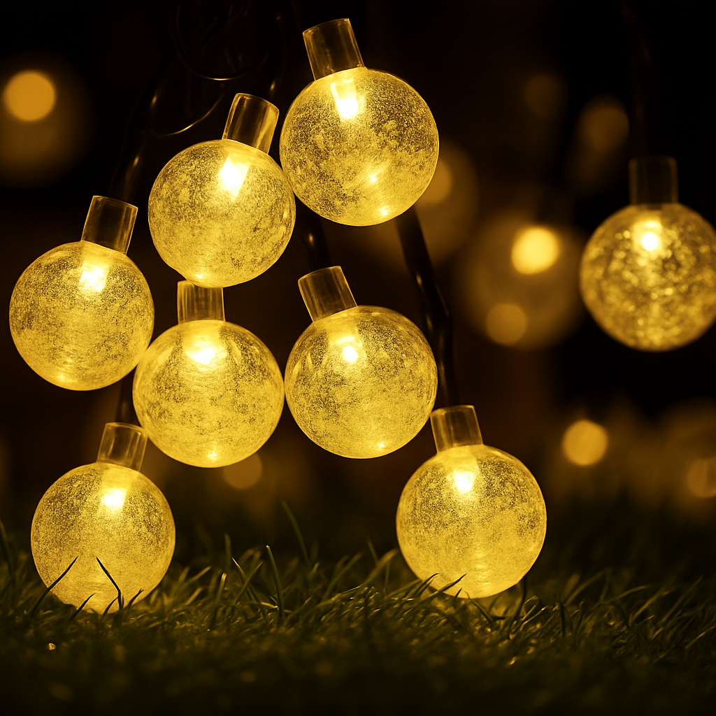 LED Solar String Lights Outdoor – Waterproof Bubble Fairy Lights, 8 Modes Garden Decor