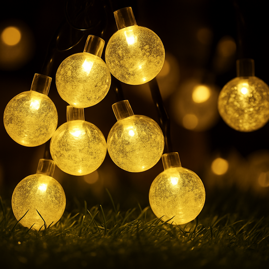 LED Solar String Lights Outdoor – Waterproof Bubble Fairy Lights, 8 Modes Garden Decor
