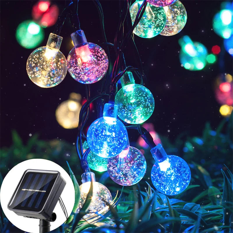 LED Solar String Lights Outdoor – Waterproof Bubble Fairy Lights, 8 Modes Garden Decor