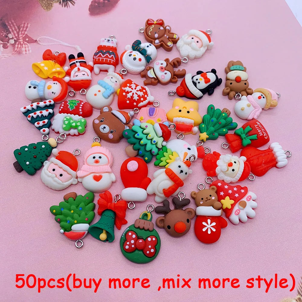 Cute Christmas Charms 10/30/50/100pcs | Elk Snowman Christmas Tree Decor Earring Charms