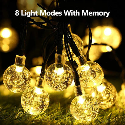 LED Solar String Lights Outdoor – Waterproof Bubble Fairy Lights, 8 Modes Garden Decor