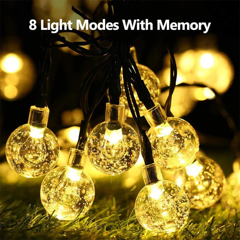 LED Solar String Lights Outdoor – Waterproof Bubble Fairy Lights, 8 Modes Garden Decor