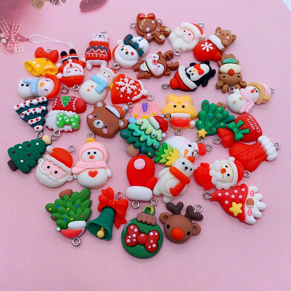 Cute Christmas Charms 10/30/50/100pcs | Elk Snowman Christmas Tree Decor Earring Charms