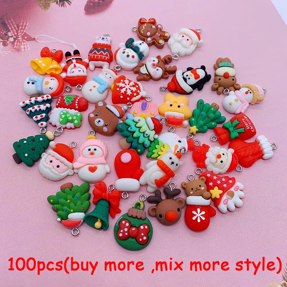 Cute Christmas Charms 10/30/50/100pcs | Elk Snowman Christmas Tree Decor Earring Charms