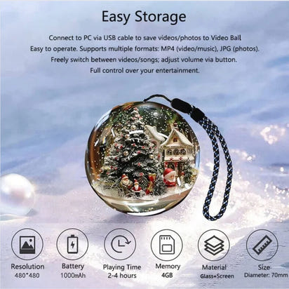 Christmas gift 2.76 inch Glass Ball Lamp 3D Video Crystal Ball Spherical Pixel Display Screen 4GB Videos Player for Gift