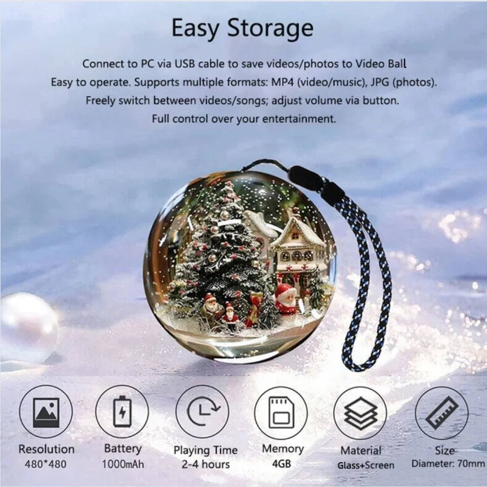 Christmas gift 2.76 inch Glass Ball Lamp 3D Video Crystal Ball Spherical Pixel Display Screen 4GB Videos Player for Gift