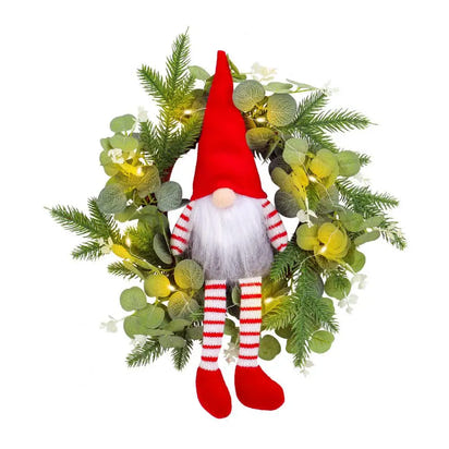 Christmas Gnome Wreath Set with Eucalyptus Leaf Pine Spruce Decorations | Holiday Front for Indoor/Outdoor