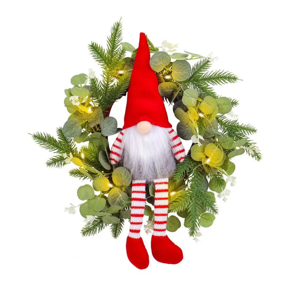 Christmas Gnome Wreath Set with Eucalyptus Leaf Pine Spruce Decorations | Holiday Front for Indoor/Outdoor